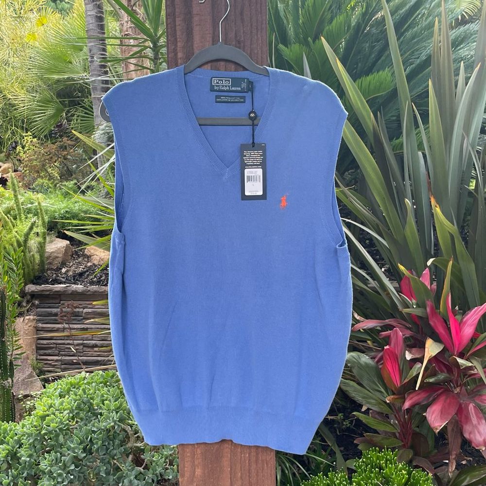 POLO RALPH LAUREN NWT mens light blue lightweight Pima cotton vest